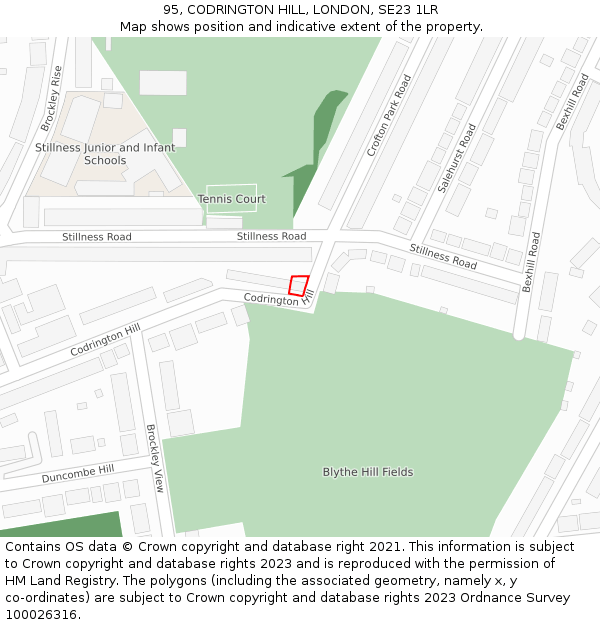 95, CODRINGTON HILL, LONDON, SE23 1LR: Location map and indicative extent of plot