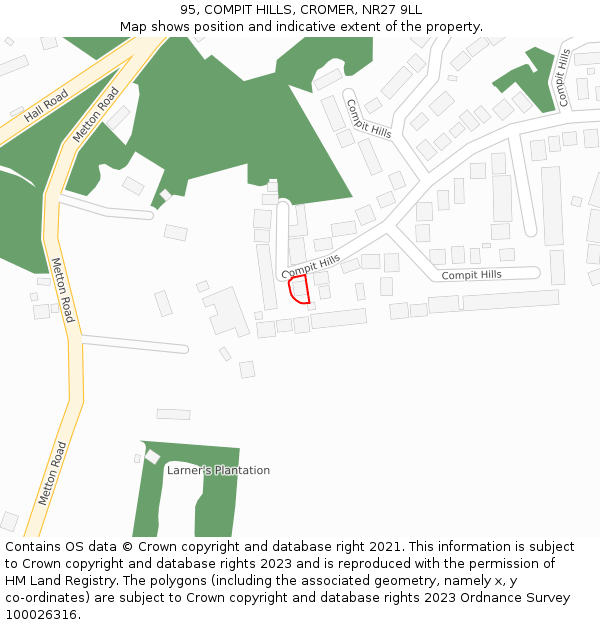 95, COMPIT HILLS, CROMER, NR27 9LL: Location map and indicative extent of plot