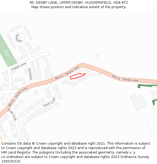 95, DENBY LANE, UPPER DENBY, HUDDERSFIELD, HD8 8TZ: Location map and indicative extent of plot