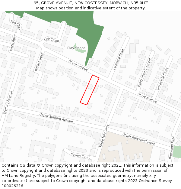 95, GROVE AVENUE, NEW COSTESSEY, NORWICH, NR5 0HZ: Location map and indicative extent of plot