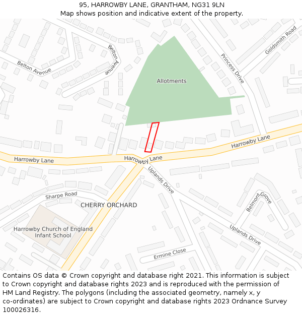 95, HARROWBY LANE, GRANTHAM, NG31 9LN: Location map and indicative extent of plot