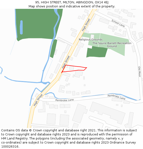 95, HIGH STREET, MILTON, ABINGDON, OX14 4EJ: Location map and indicative extent of plot