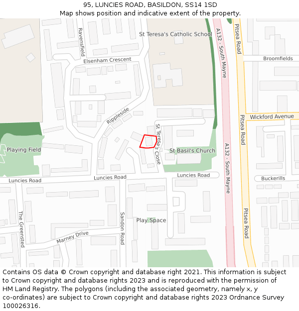 95, LUNCIES ROAD, BASILDON, SS14 1SD: Location map and indicative extent of plot