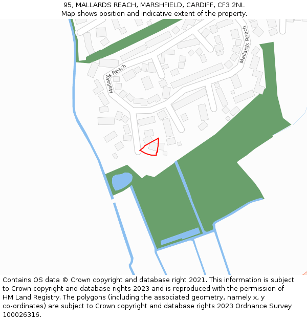 95, MALLARDS REACH, MARSHFIELD, CARDIFF, CF3 2NL: Location map and indicative extent of plot