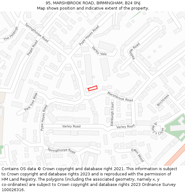 95, MARSHBROOK ROAD, BIRMINGHAM, B24 0NJ: Location map and indicative extent of plot