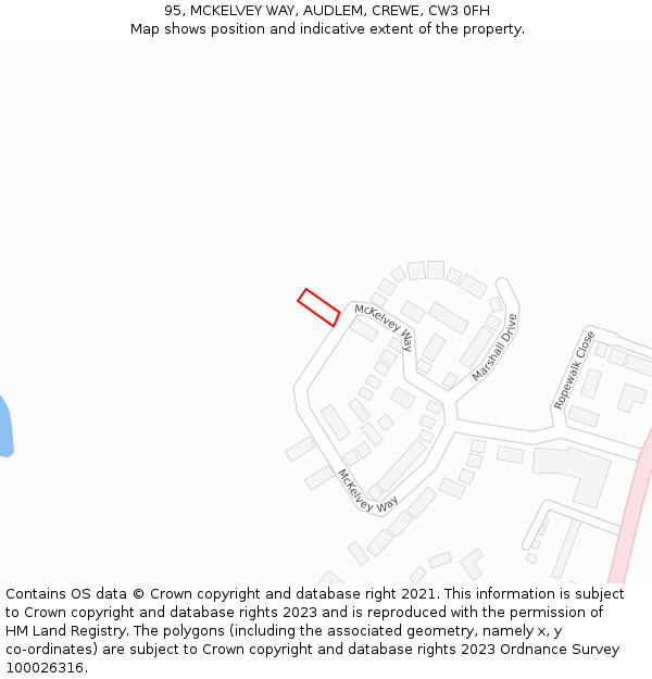 95, MCKELVEY WAY, AUDLEM, CREWE, CW3 0FH: Location map and indicative extent of plot