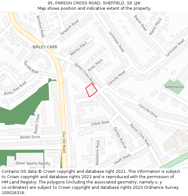 95, PARSON CROSS ROAD, SHEFFIELD, S6 1JW: Location map and indicative extent of plot