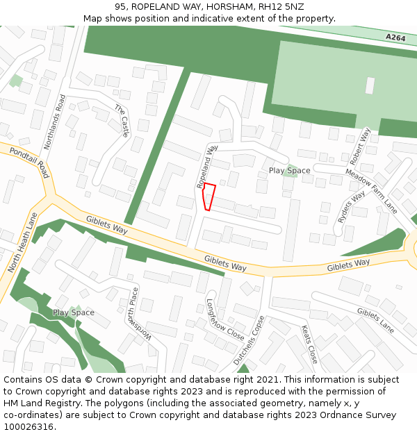 95, ROPELAND WAY, HORSHAM, RH12 5NZ: Location map and indicative extent of plot