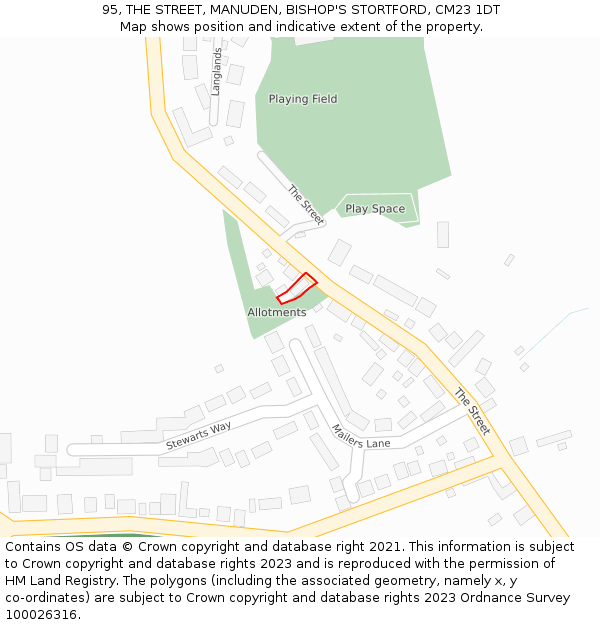 95, THE STREET, MANUDEN, BISHOP'S STORTFORD, CM23 1DT: Location map and indicative extent of plot