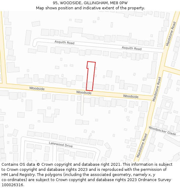 95, WOODSIDE, GILLINGHAM, ME8 0PW: Location map and indicative extent of plot