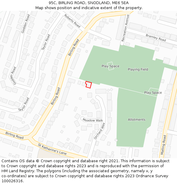 95C, BIRLING ROAD, SNODLAND, ME6 5EA: Location map and indicative extent of plot