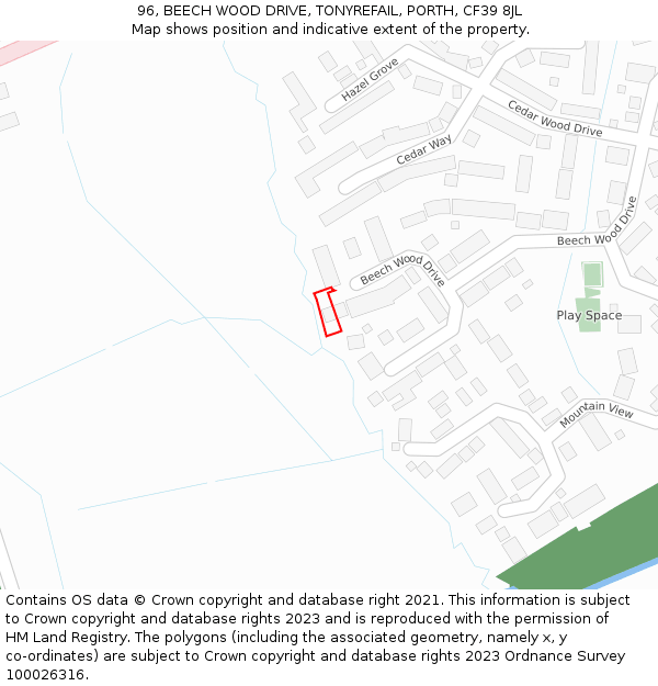 96, BEECH WOOD DRIVE, TONYREFAIL, PORTH, CF39 8JL: Location map and indicative extent of plot