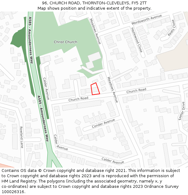 96, CHURCH ROAD, THORNTON-CLEVELEYS, FY5 2TT: Location map and indicative extent of plot