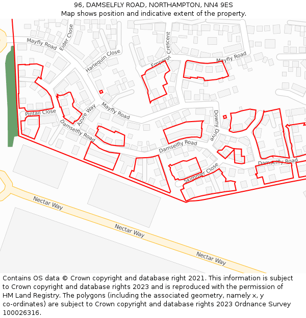 96, DAMSELFLY ROAD, NORTHAMPTON, NN4 9ES: Location map and indicative extent of plot