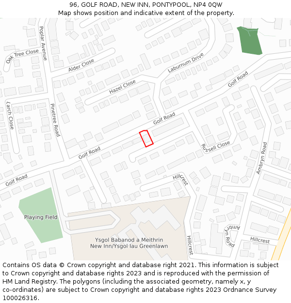 96, GOLF ROAD, NEW INN, PONTYPOOL, NP4 0QW: Location map and indicative extent of plot