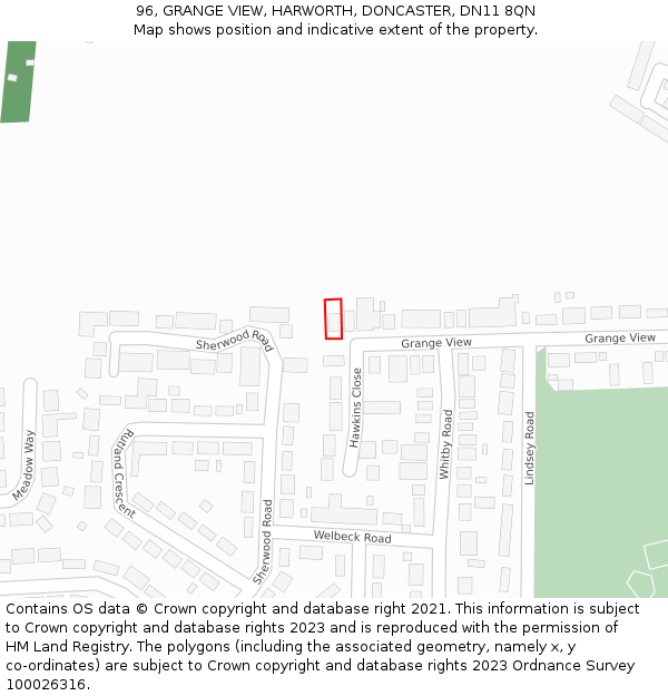 96, GRANGE VIEW, HARWORTH, DONCASTER, DN11 8QN: Location map and indicative extent of plot