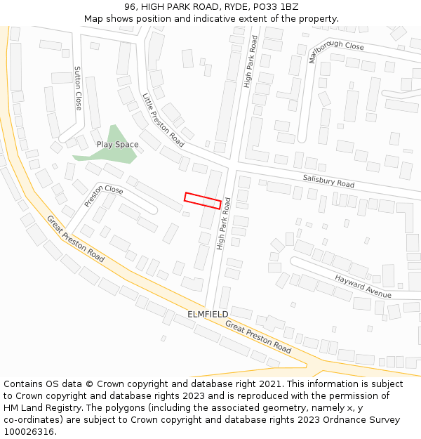 96, HIGH PARK ROAD, RYDE, PO33 1BZ: Location map and indicative extent of plot