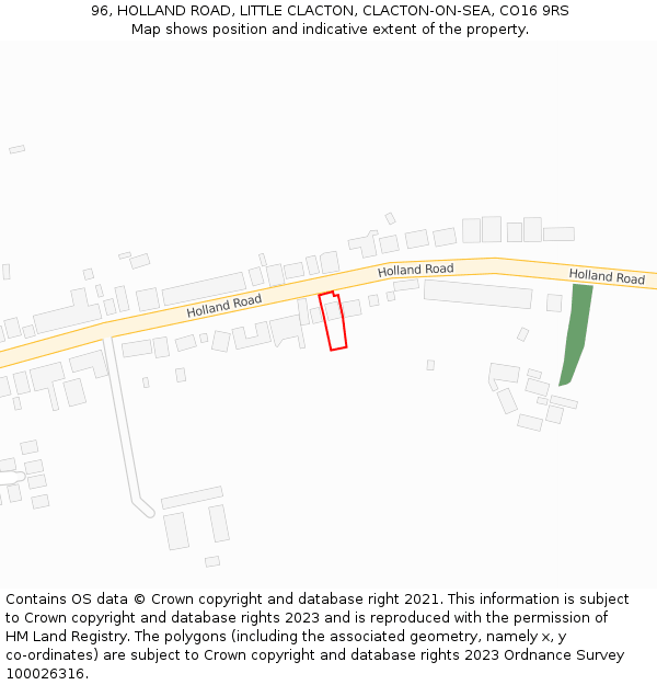 96, HOLLAND ROAD, LITTLE CLACTON, CLACTON-ON-SEA, CO16 9RS: Location map and indicative extent of plot