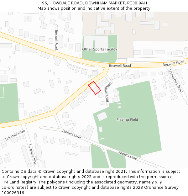 96, HOWDALE ROAD, DOWNHAM MARKET, PE38 9AH: Location map and indicative extent of plot