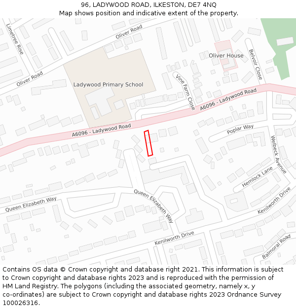 96, LADYWOOD ROAD, ILKESTON, DE7 4NQ: Location map and indicative extent of plot