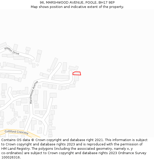 96, MARSHWOOD AVENUE, POOLE, BH17 9EP: Location map and indicative extent of plot