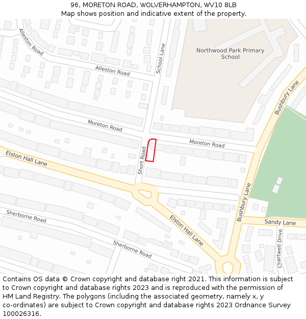 96, MORETON ROAD, WOLVERHAMPTON, WV10 8LB: Location map and indicative extent of plot