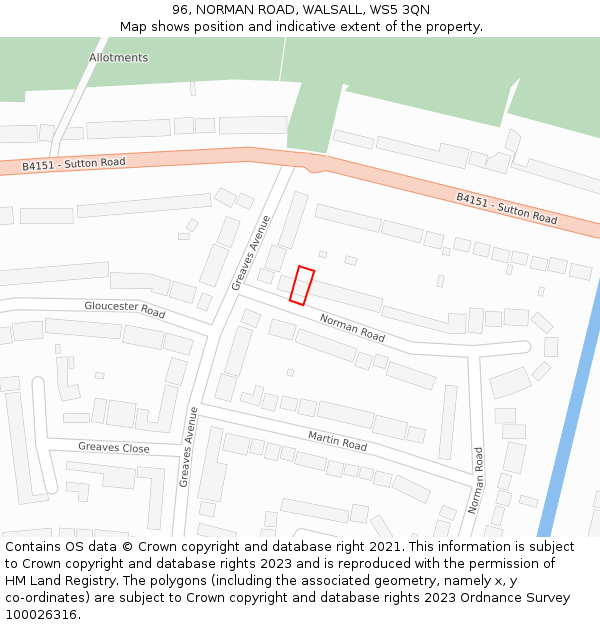 96, NORMAN ROAD, WALSALL, WS5 3QN: Location map and indicative extent of plot