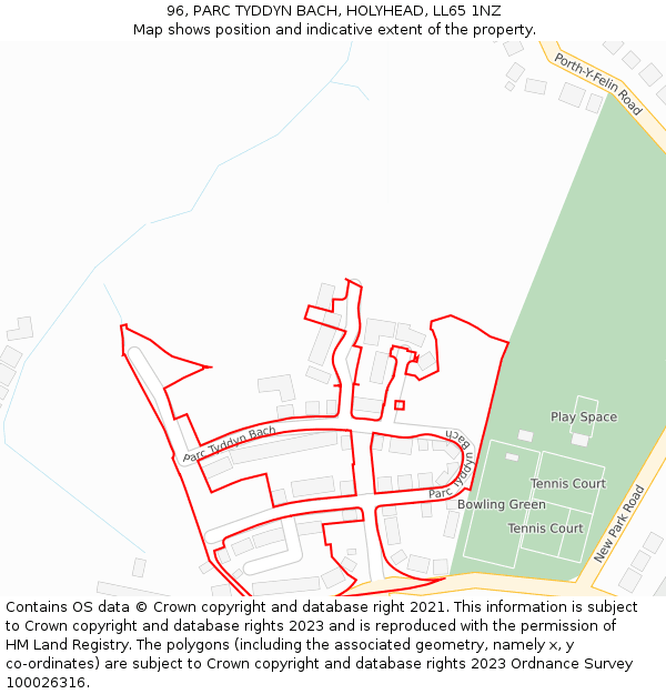 96, PARC TYDDYN BACH, HOLYHEAD, LL65 1NZ: Location map and indicative extent of plot