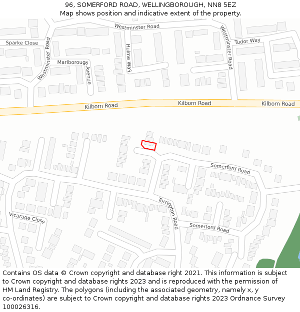 96, SOMERFORD ROAD, WELLINGBOROUGH, NN8 5EZ: Location map and indicative extent of plot