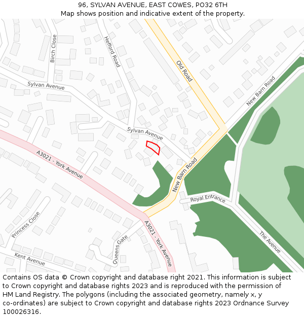 96, SYLVAN AVENUE, EAST COWES, PO32 6TH: Location map and indicative extent of plot