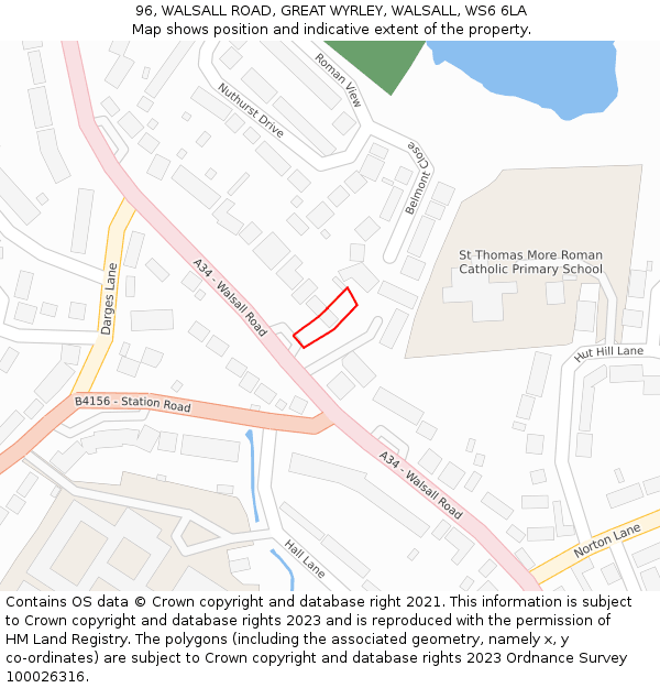 96, WALSALL ROAD, GREAT WYRLEY, WALSALL, WS6 6LA: Location map and indicative extent of plot