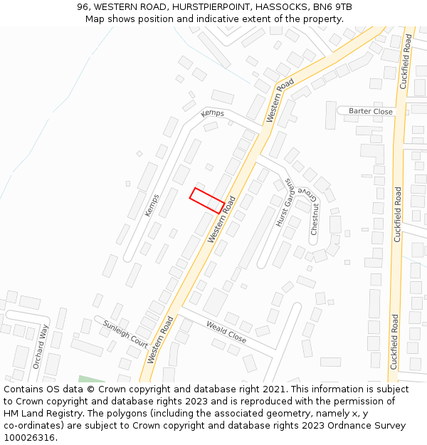 96, WESTERN ROAD, HURSTPIERPOINT, HASSOCKS, BN6 9TB: Location map and indicative extent of plot