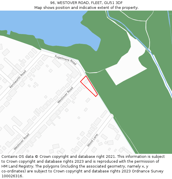 96, WESTOVER ROAD, FLEET, GU51 3DF: Location map and indicative extent of plot