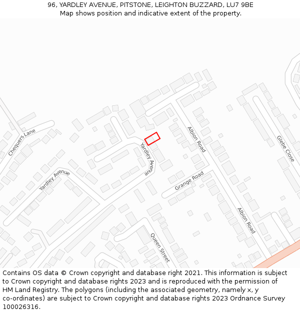 96, YARDLEY AVENUE, PITSTONE, LEIGHTON BUZZARD, LU7 9BE: Location map and indicative extent of plot