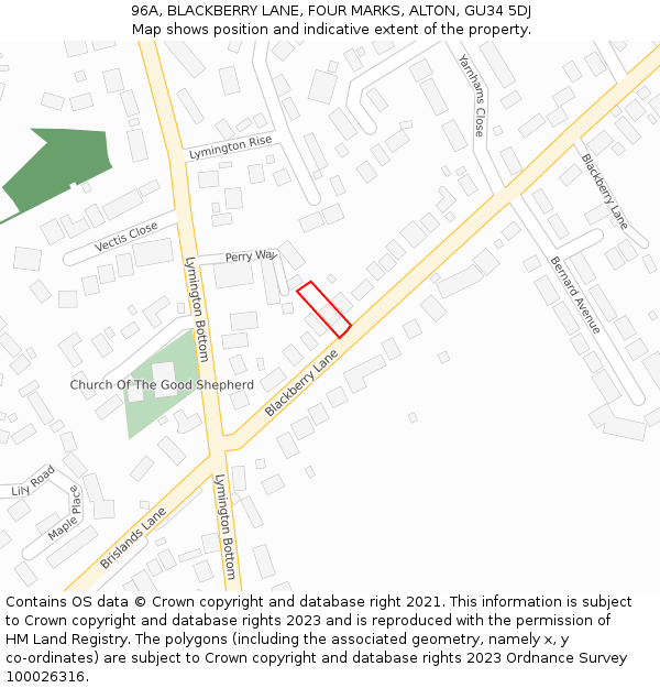 96A, BLACKBERRY LANE, FOUR MARKS, ALTON, GU34 5DJ: Location map and indicative extent of plot