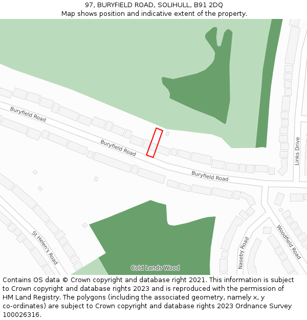 97, BURYFIELD ROAD, SOLIHULL, B91 2DQ: Location map and indicative extent of plot