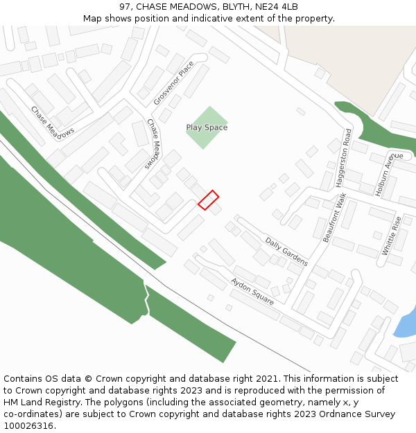 97, CHASE MEADOWS, BLYTH, NE24 4LB: Location map and indicative extent of plot