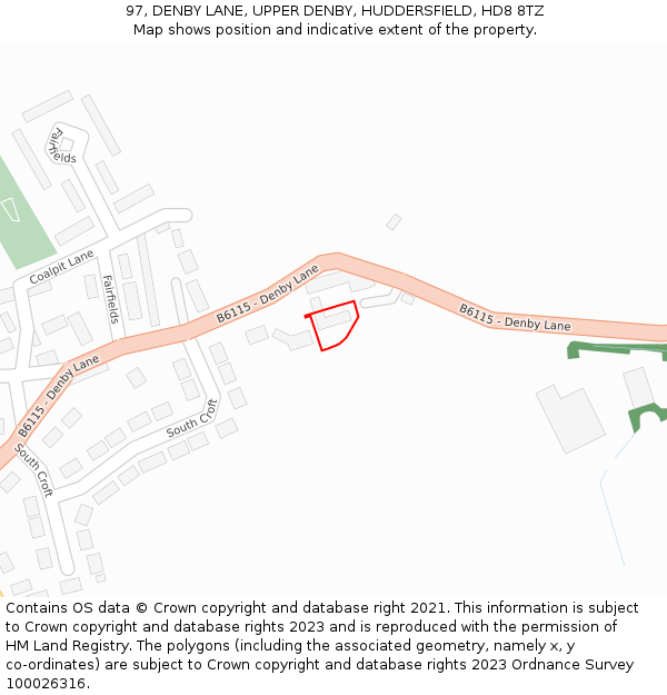 97, DENBY LANE, UPPER DENBY, HUDDERSFIELD, HD8 8TZ: Location map and indicative extent of plot