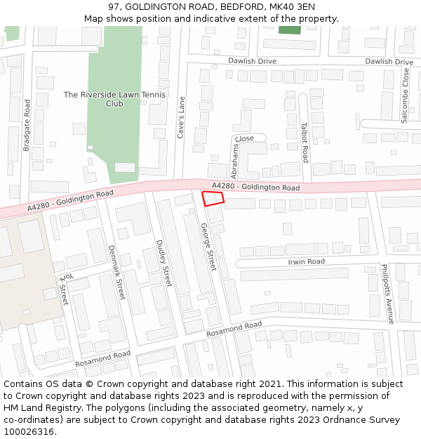 97, GOLDINGTON ROAD, BEDFORD, MK40 3EN: Location map and indicative extent of plot