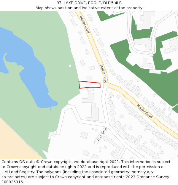 97, LAKE DRIVE, POOLE, BH15 4LR: Location map and indicative extent of plot