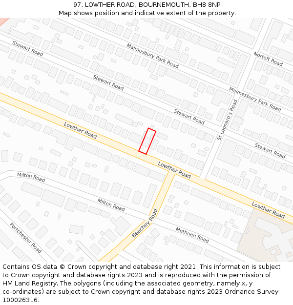 97, LOWTHER ROAD, BOURNEMOUTH, BH8 8NP: Location map and indicative extent of plot