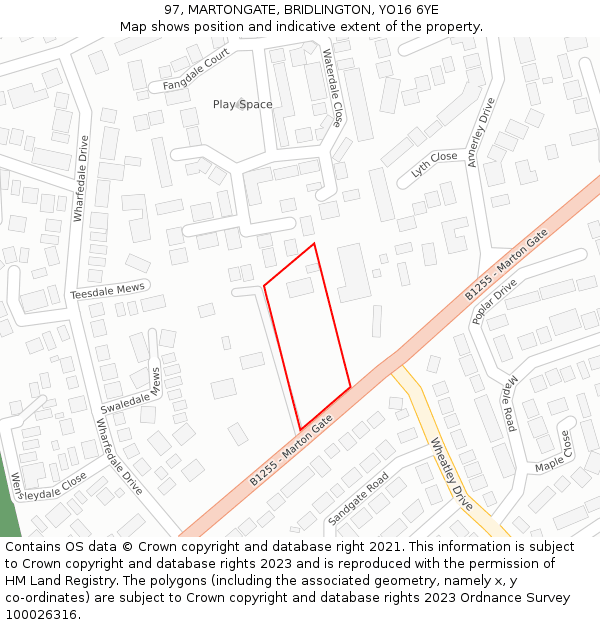 97, MARTONGATE, BRIDLINGTON, YO16 6YE: Location map and indicative extent of plot