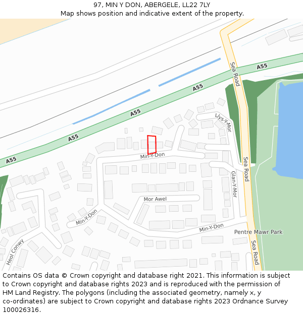 97, MIN Y DON, ABERGELE, LL22 7LY: Location map and indicative extent of plot