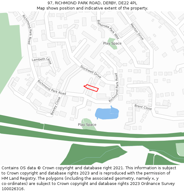 97, RICHMOND PARK ROAD, DERBY, DE22 4PL: Location map and indicative extent of plot