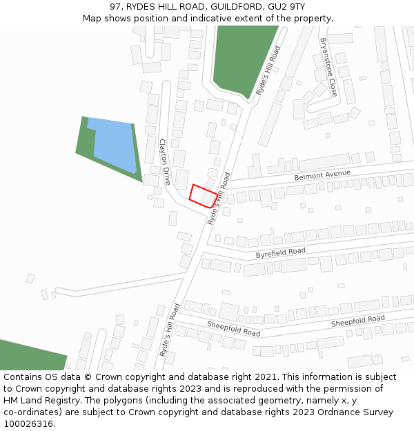 97, RYDES HILL ROAD, GUILDFORD, GU2 9TY: Location map and indicative extent of plot