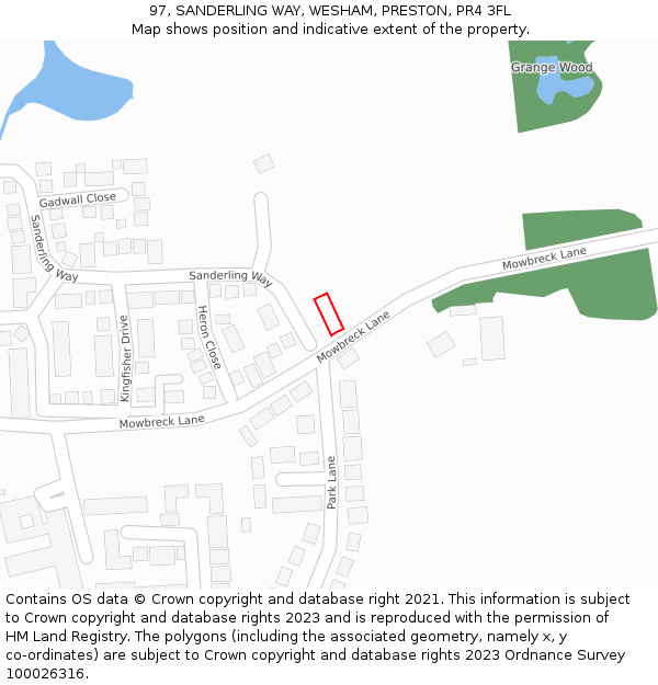 97, SANDERLING WAY, WESHAM, PRESTON, PR4 3FL: Location map and indicative extent of plot