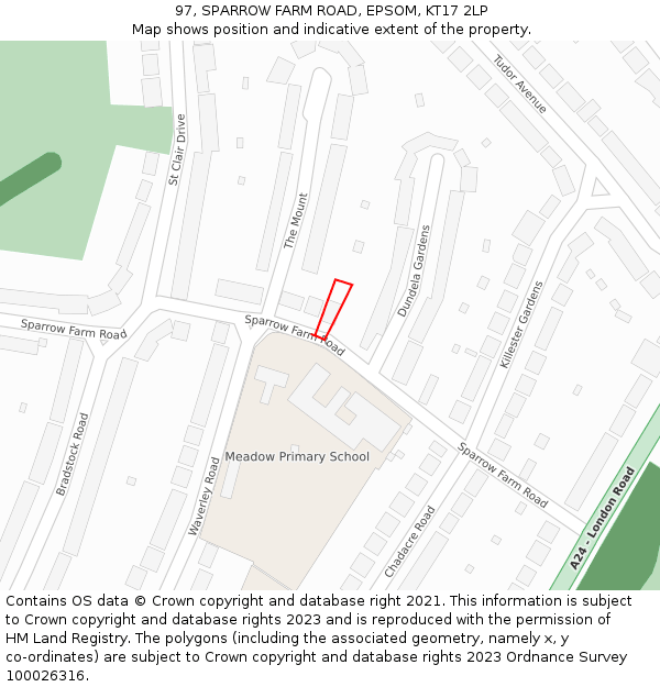 97, SPARROW FARM ROAD, EPSOM, KT17 2LP: Location map and indicative extent of plot