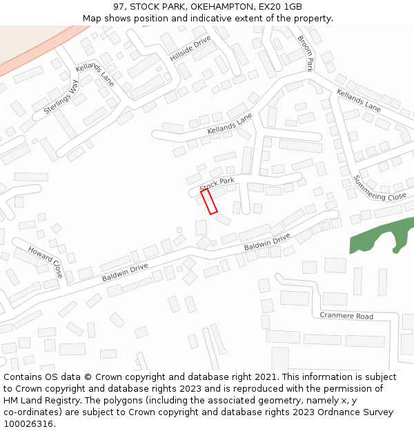 97, STOCK PARK, OKEHAMPTON, EX20 1GB: Location map and indicative extent of plot