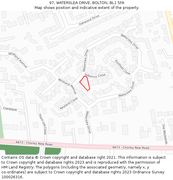 97, WATERSLEA DRIVE, BOLTON, BL1 5FA: Location map and indicative extent of plot