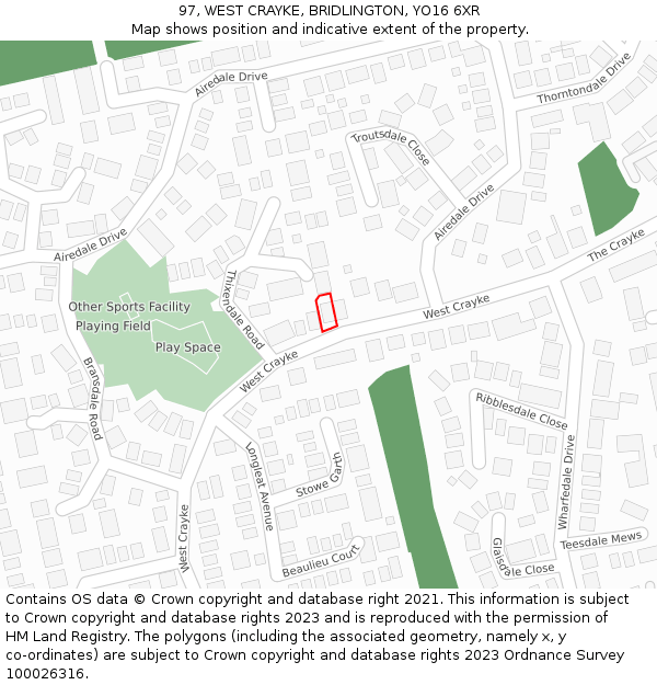 97, WEST CRAYKE, BRIDLINGTON, YO16 6XR: Location map and indicative extent of plot